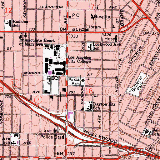 Topographic Map of Monroe Street Christian Church, CA