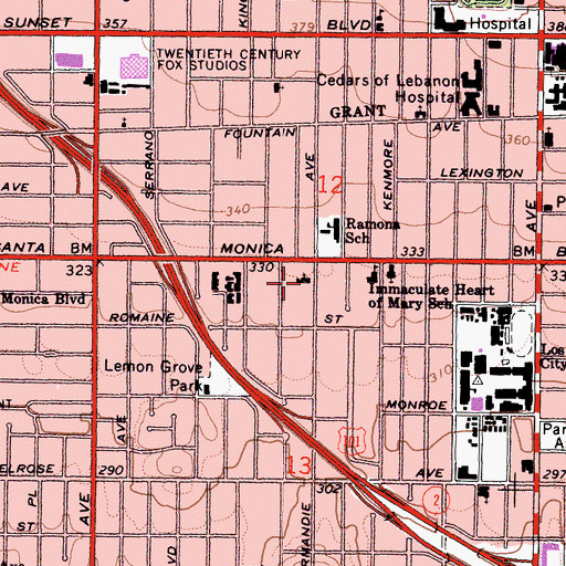 Topographic Map of South Hollywood Presbyterian Church, CA