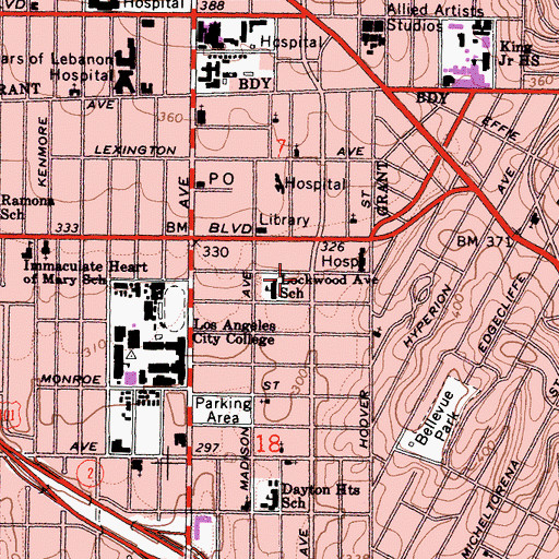 Topographic Map of Virgil Sanitarium and Convalescent Hospital, CA