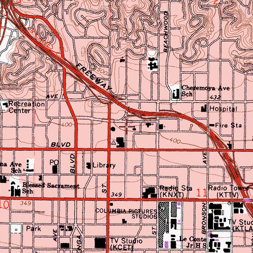 Topographic Map of Country Church of Hollywood, CA