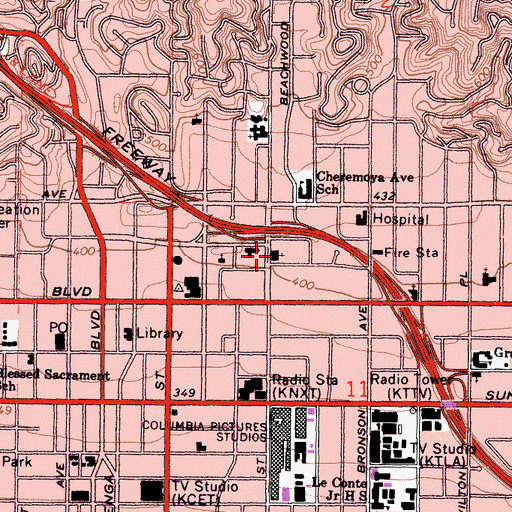 Topographic Map of First Presbyterian Church of Hollywood, CA