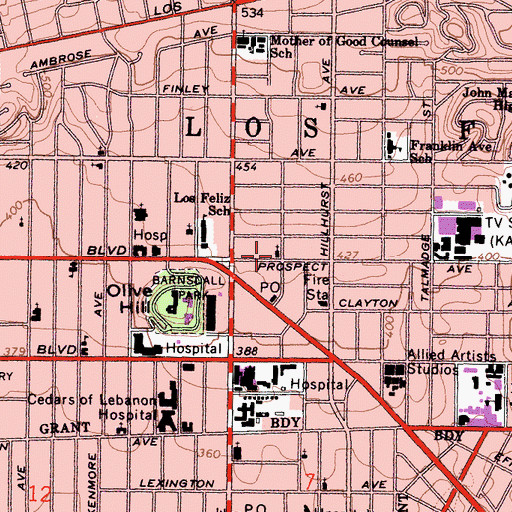 Topographic Map of Hollywood Congregational Church, CA