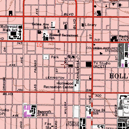 Topographic Map of Hollywood Health Center, CA