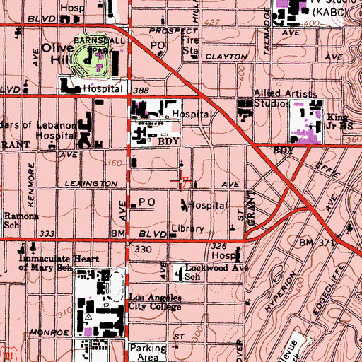 Topographic Map of Hollywood Independent Church, CA