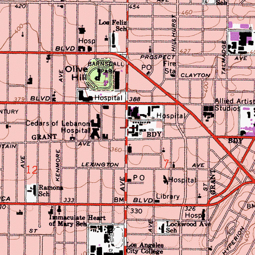Topographic Map of Hollywood Presbyterian Medical Center, CA