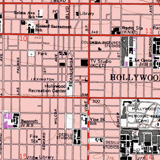 Topographic Map of Hollywood-Vine Methodist Church, CA