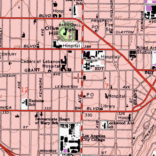 Topographic Map of Knesseth Israel Synagogue, CA