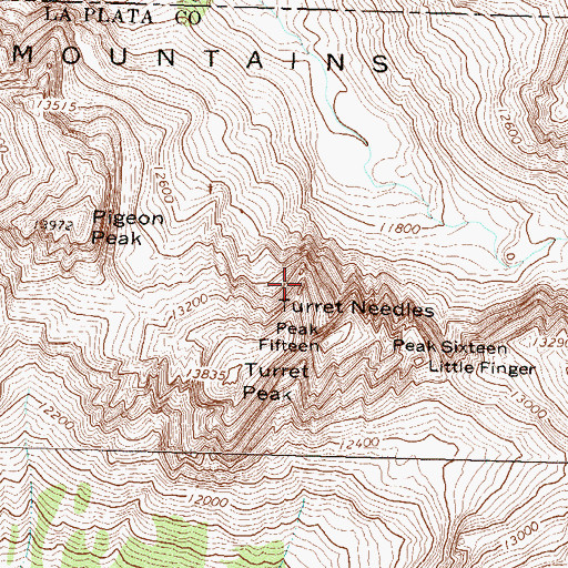 Topographic Map of Turret Needles, CO
