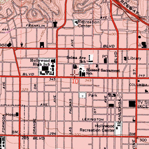 Topographic Map of Blessed Sacrament Church, CA