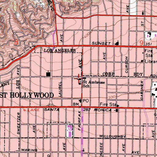 Topographic Map of Crescent Heights Methodist Church, CA