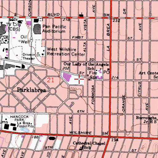 Topographic Map of Fifth Church of Christ Scientist, CA