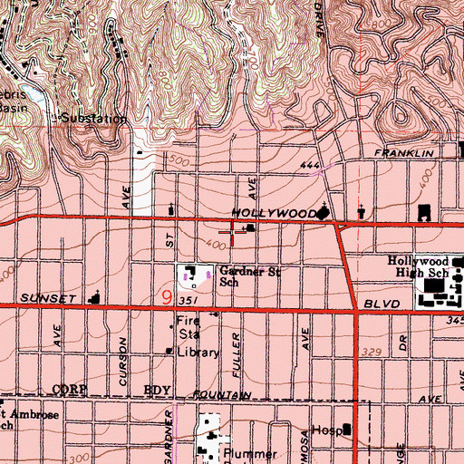 Topographic Map of Temple Israel of Hollywood, CA