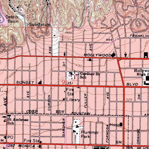 Topographic Map of The Hollywood Chapel, CA