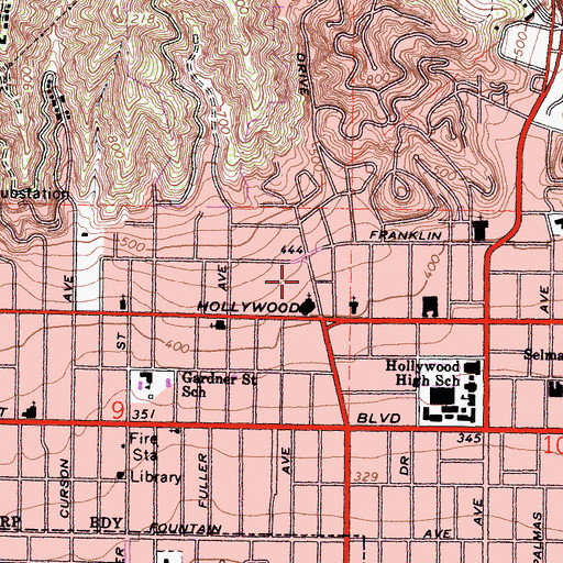 Topographic Map of Womens Club of Hollywood, CA