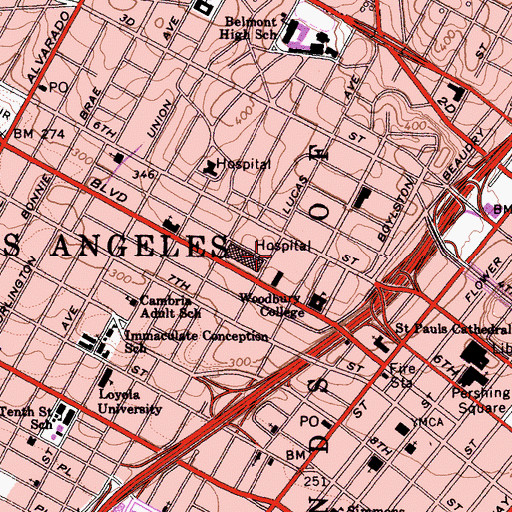 Topographic Map of Bishop Johnson College of Nursing, CA