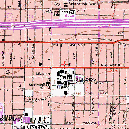 Topographic Map of Calvary Baptist Church of Pasadena, CA