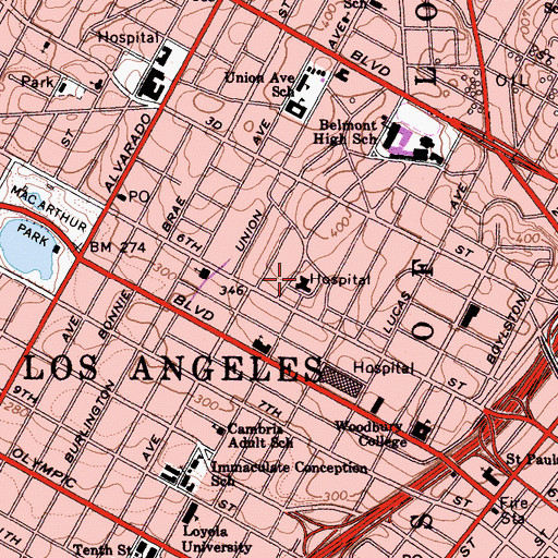 Topographic Map of Central Receiving Hospital (historical), CA
