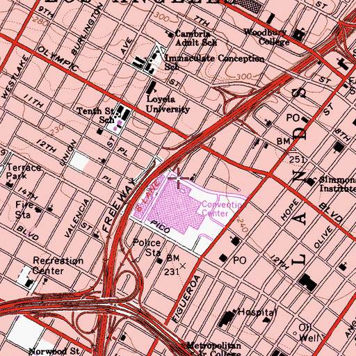 Topographic Map of Eleventh Street Baptist Church, CA