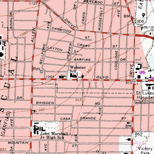 Topographic Map of First Southern Baptist Church of Pasadena, CA