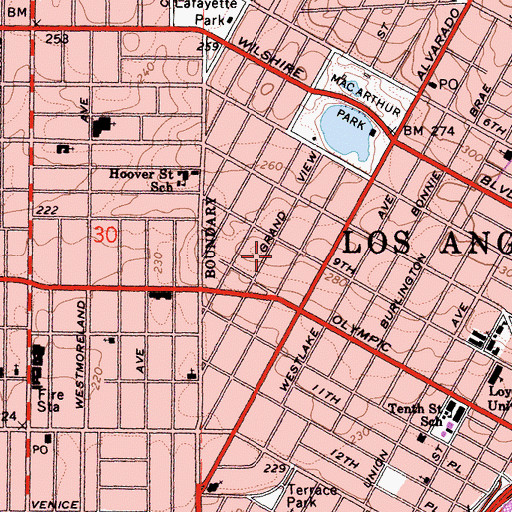 Topographic Map of Grand View Baptist Church, CA