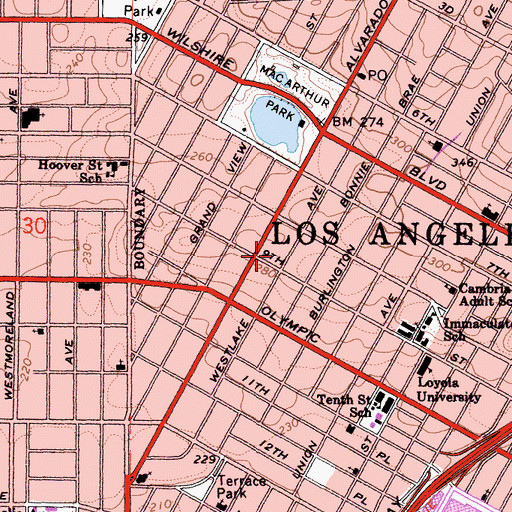 Topographic Map of Hollywood College School of Chiropractic, CA