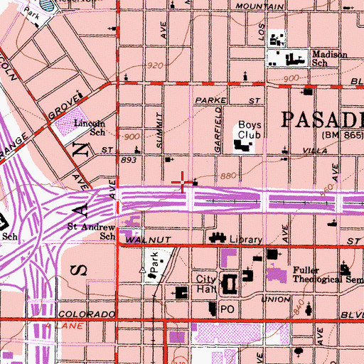 Topographic Map of Iglesia Nueva Vida, CA