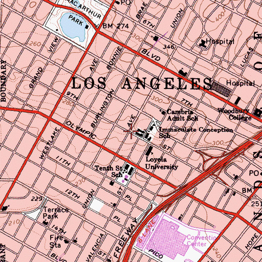 Topographic Map of Immaculate Conception Parish Center, CA