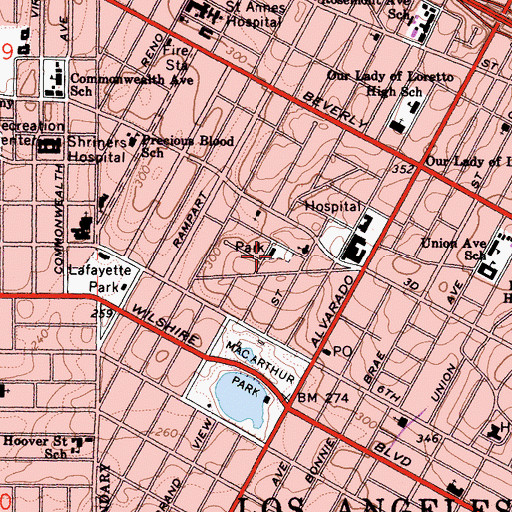 Topographic Map of Parkview Playground, CA