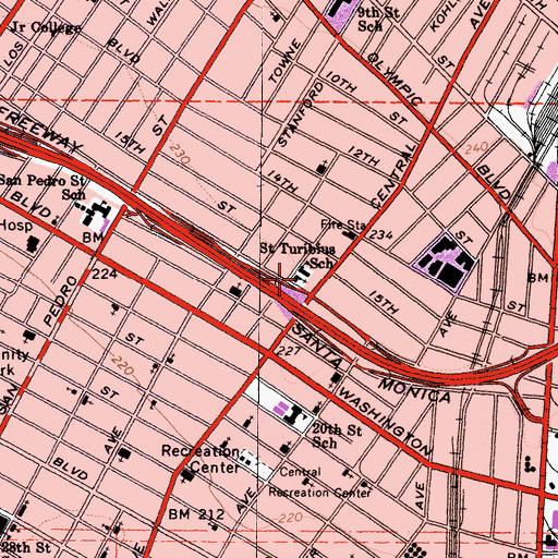 Topographic Map of Saint Turibius Roman Catholic Church, CA