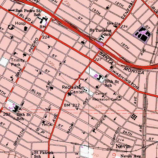 Topographic Map of Twentyfirst Street Temple Church of God in Christ, CA