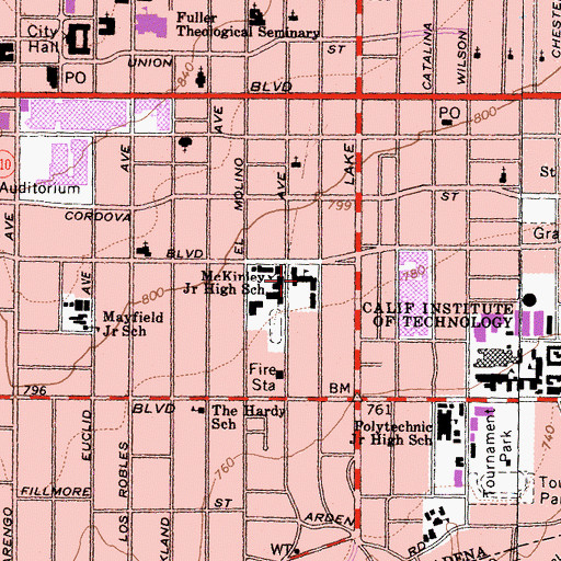 Topographic Map of William McKinley Elementary School, CA