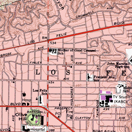 Topographic Map of Church of Saint Mary of the Angels, CA