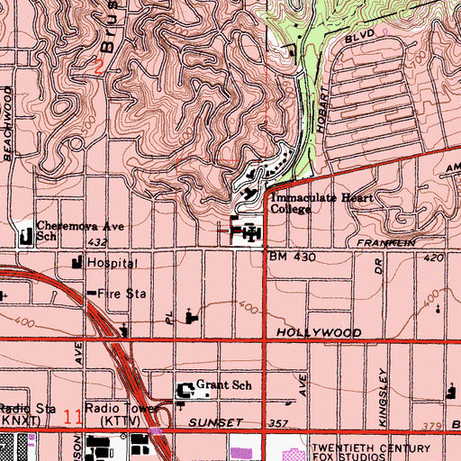 Topographic Map of Convent of the Immaculate Heart, CA