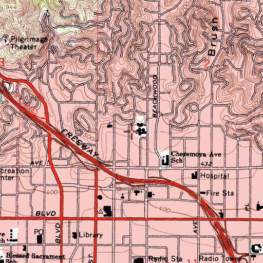 Topographic Map of Monastery of the Angels, CA