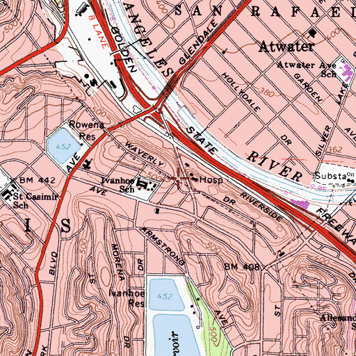 Topographic Map of Monte Sano Hospital, CA