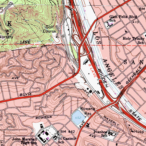 Topographic Map of William Mulholland Memorial, CA