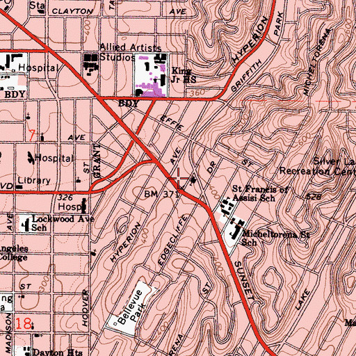 Topographic Map of Bethany Presbyterian Church, CA