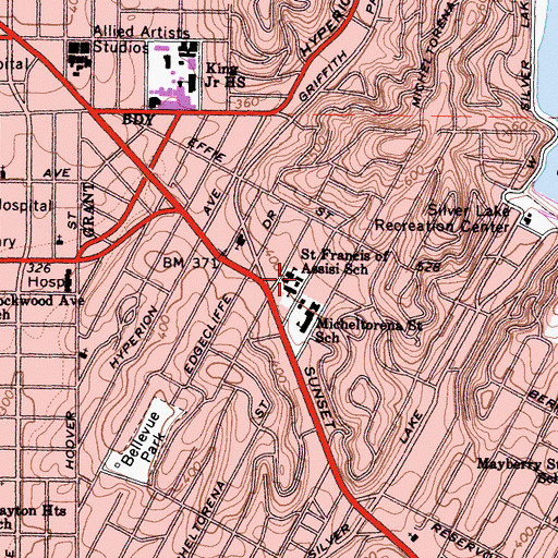 Topographic Map of Saint Francis of Assisi Hall, CA