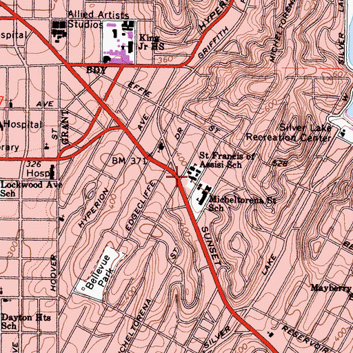 Topographic Map of Saint Francis of Assisi Roman Catholic Church, CA