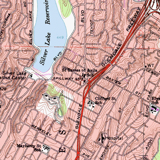 Topographic Map of Saint Teresa of Avila Church, CA