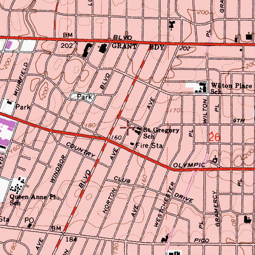 Topographic Map of Saint Gregorys Roman Catholic Church, CA