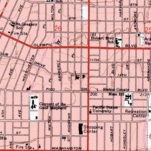 Topographic Map of Saint Pauls Methodist Church, CA