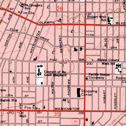 Topographic Map of Sunray East Convalescent Hospital, CA