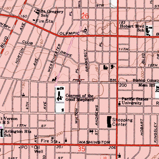 Topographic Map of Sunray North Convalescent Hospital, CA