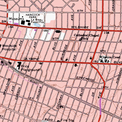 Topographic Map of Temple Beth Zion, CA