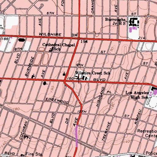 Topographic Map of Wilshire Crest Presbyterian Church, CA