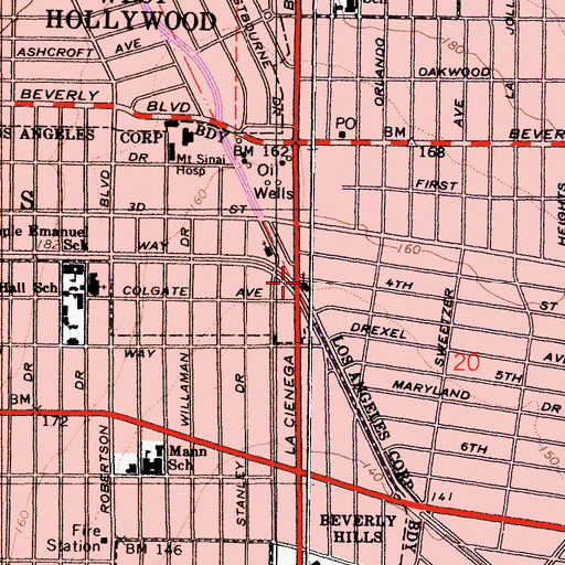 Topographic Map of Church of Religious Science of Beverly Hills, CA