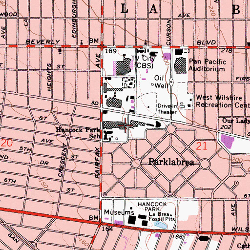 Topographic Map of Parklabrea Shopping Center, CA