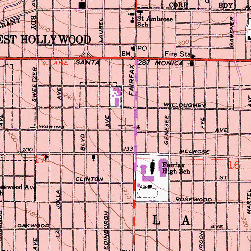 Topographic Map of Beth Eluzer Kahal Jtzchok Synagogue, CA