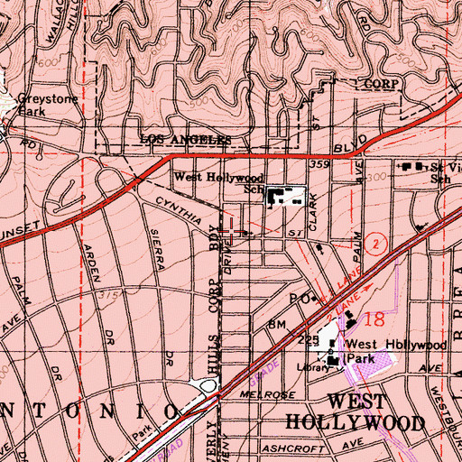 Topographic Map of First Baptist Church of Beverly Hills, CA